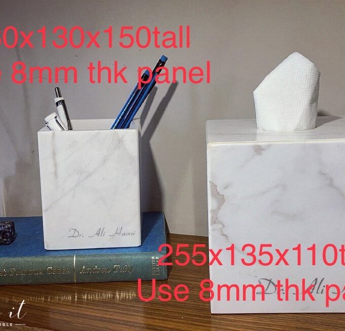 Marble Tissue Paper Holder Box & White Marble Pencil Holder